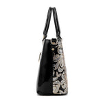 Tote Vibe Black Leather Shoulder Bag – Embroidered Bright PU Bucket Handbag