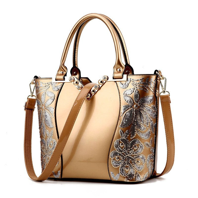 Tote Vibe Black Leather Shoulder Bag – Embroidered Bright PU Bucket Handbag