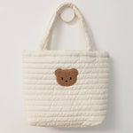 Tote Vibe Quilted Tote Bag – Embroidered Bear Diaper Storage Handbag