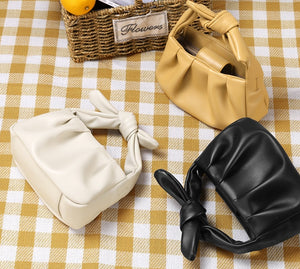 Tote Vibe Folded Bow Bag – Trendy PU Leather Cloud Purse