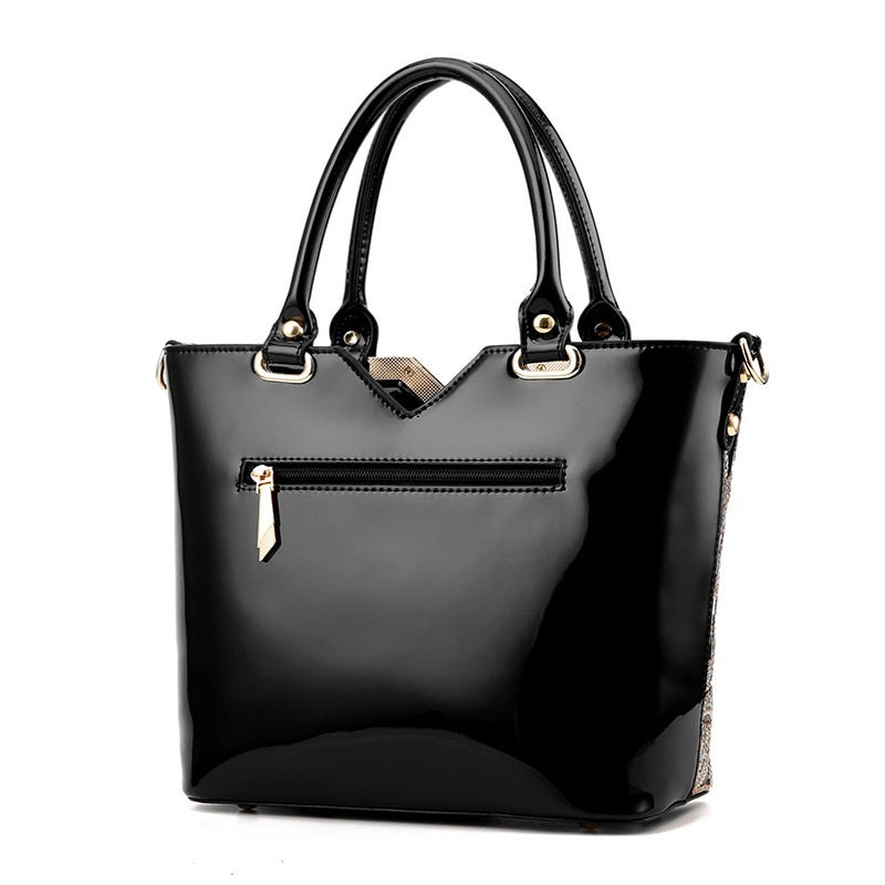 Tote Vibe Black Leather Shoulder Bag – Embroidered Bright PU Bucket Handbag