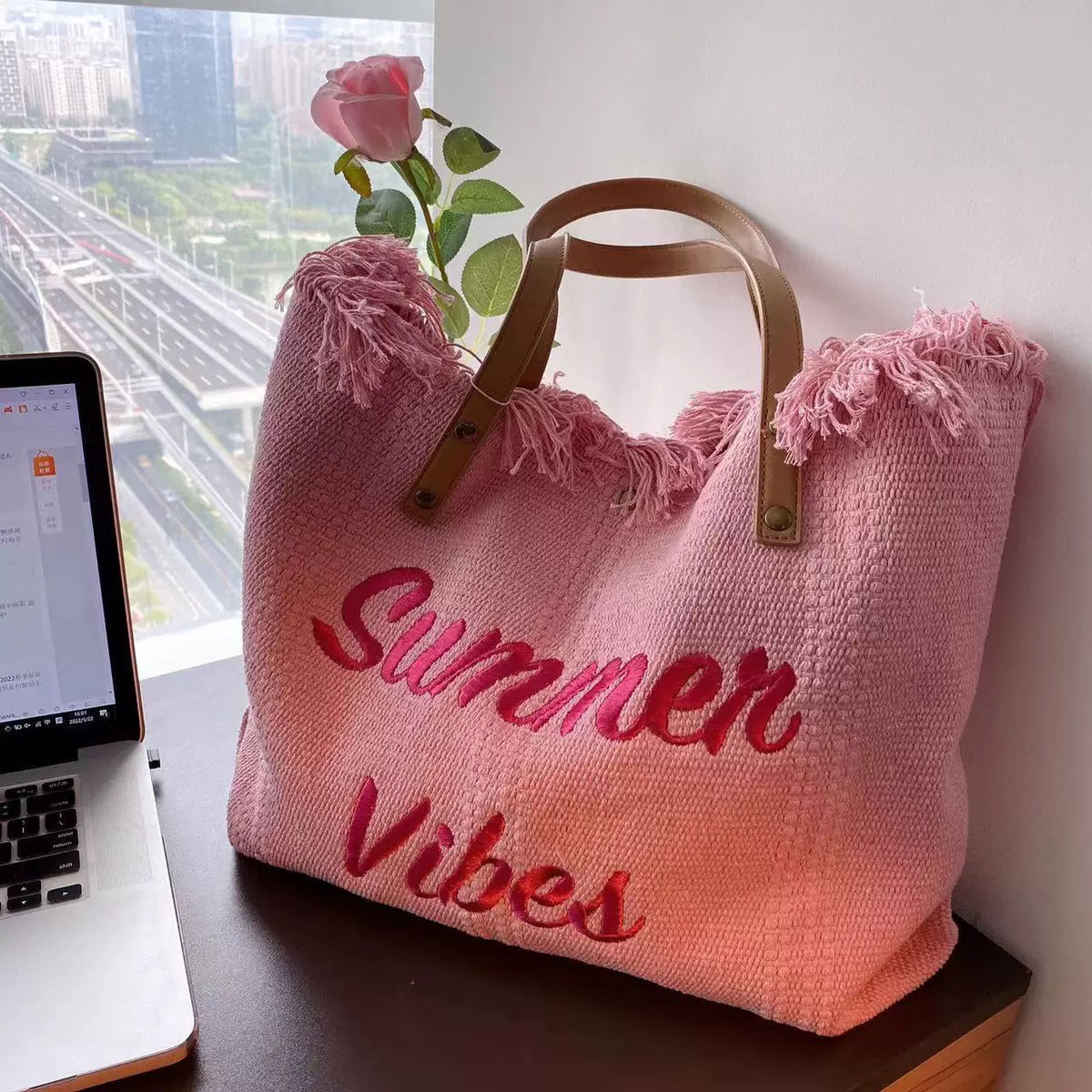 Tote Vibe Beach Please Tote – Large Travel Beach Bag Fashion Handbag