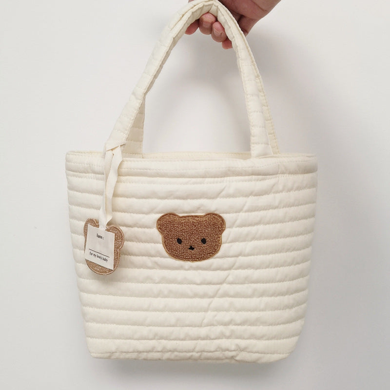 Tote Vibe Quilted Tote Bag – Embroidered Bear Diaper Storage Handbag