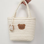 Tote Vibe Quilted Tote Bag – Embroidered Bear Diaper Storage Handbag
